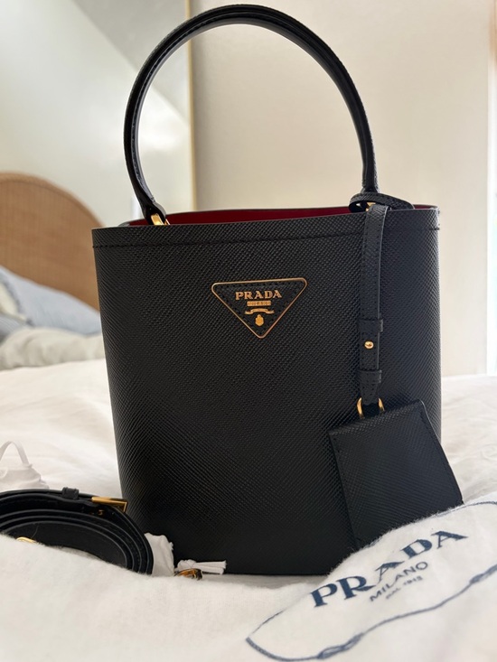 PRADA Black Saffiano Leather Satchel with Red Interior - Picture 2 of 5